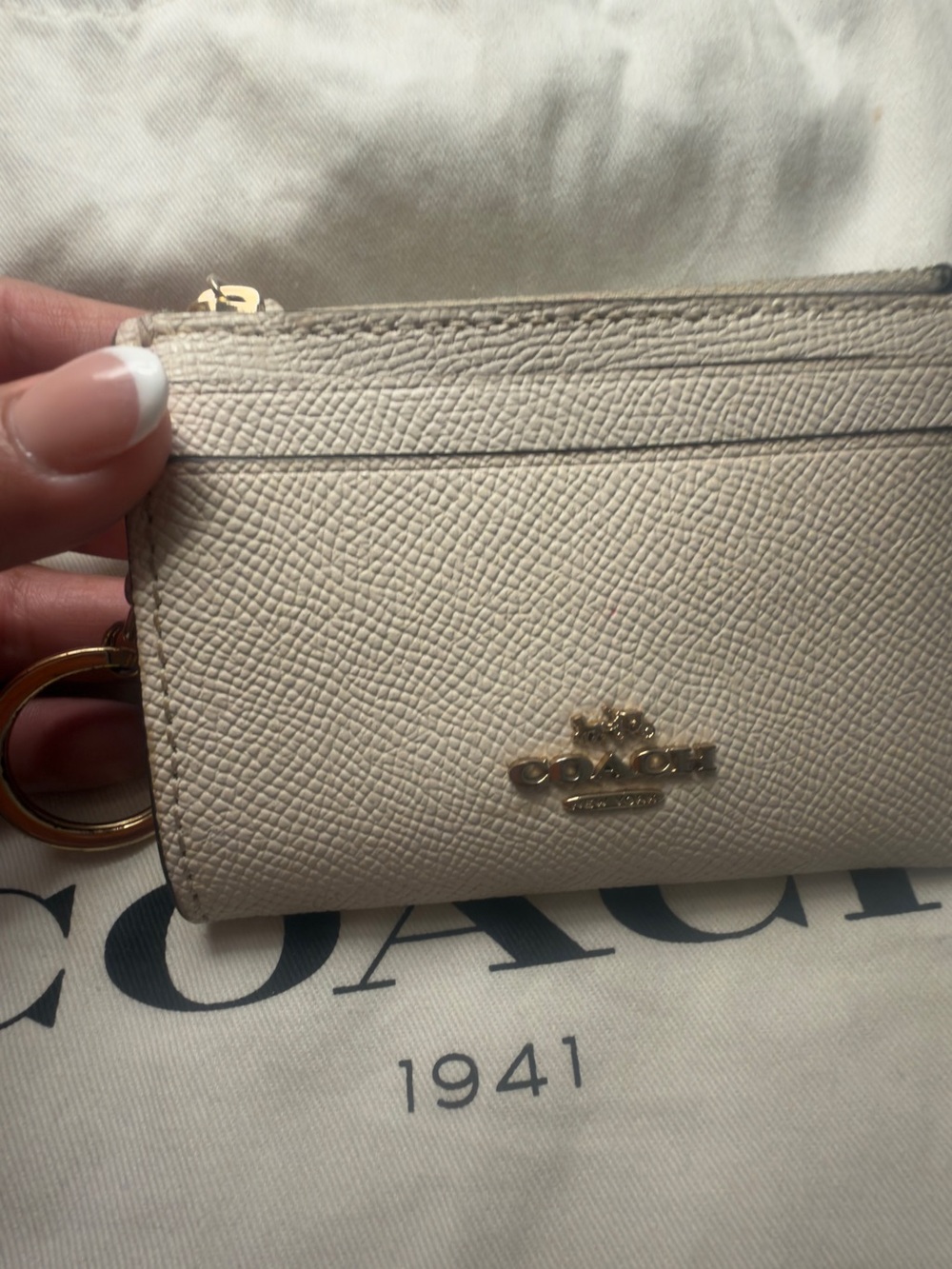 Coach Small Wallet Key Pouch in Light Beige with Gold Hardware